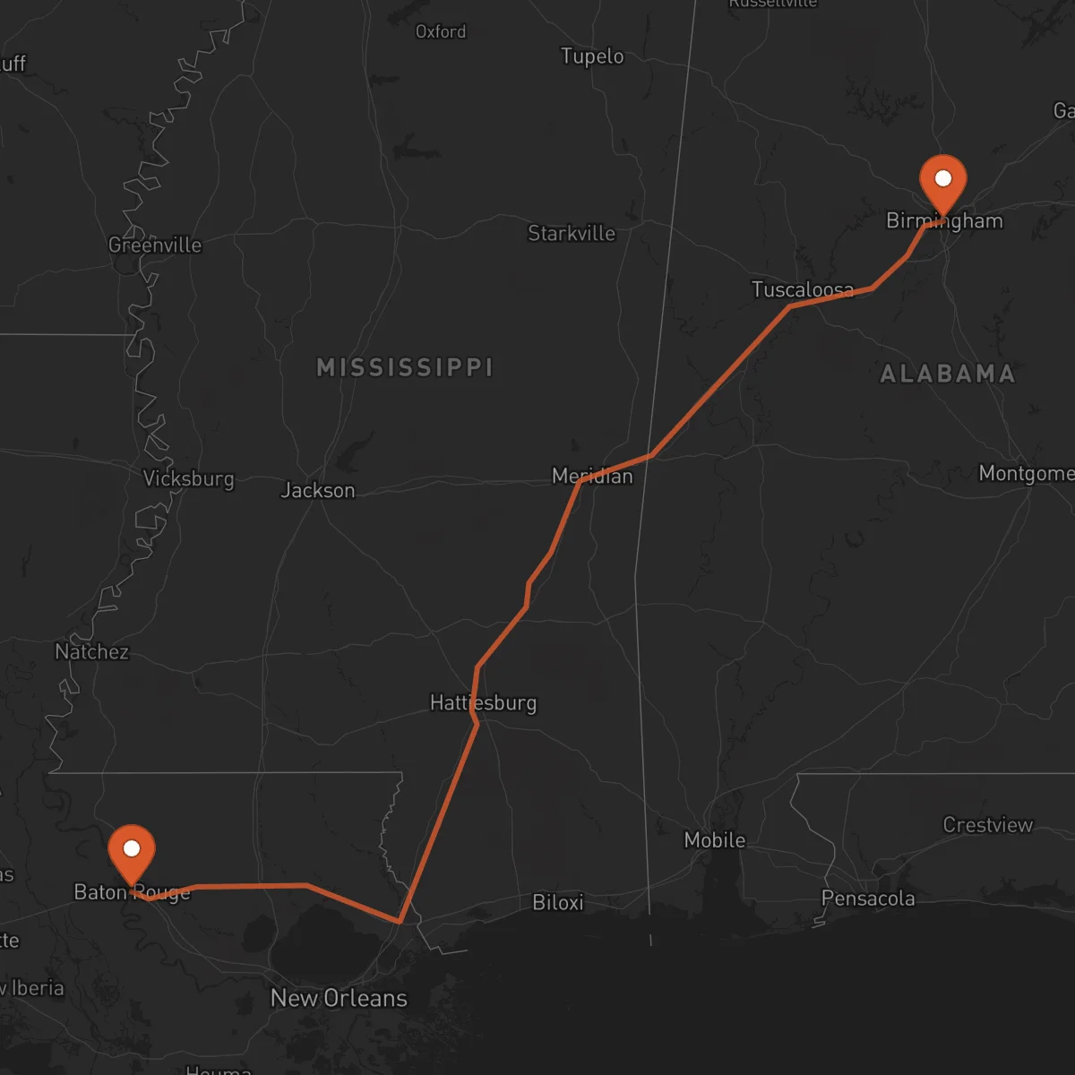 Ruta Birmingham - Baton Rouge