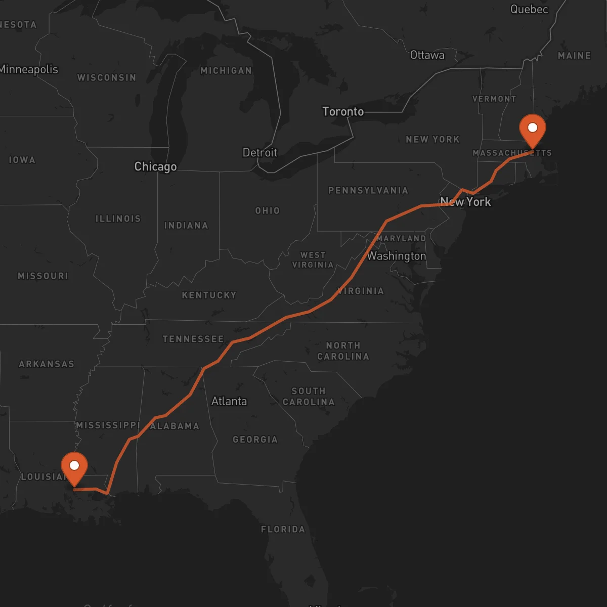 Ruta Baton Rouge - Boston