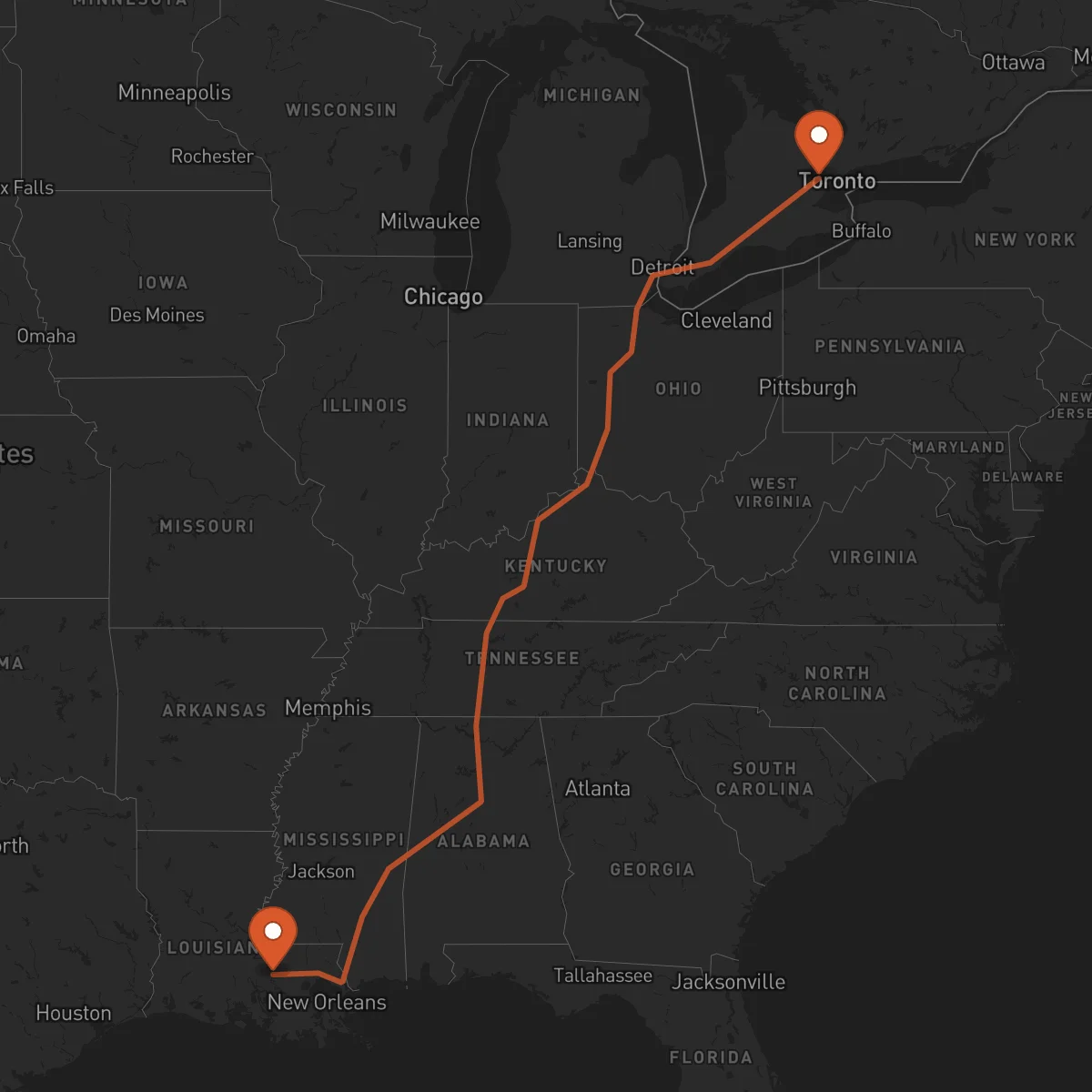 Ruta Brampton - Baton Rouge