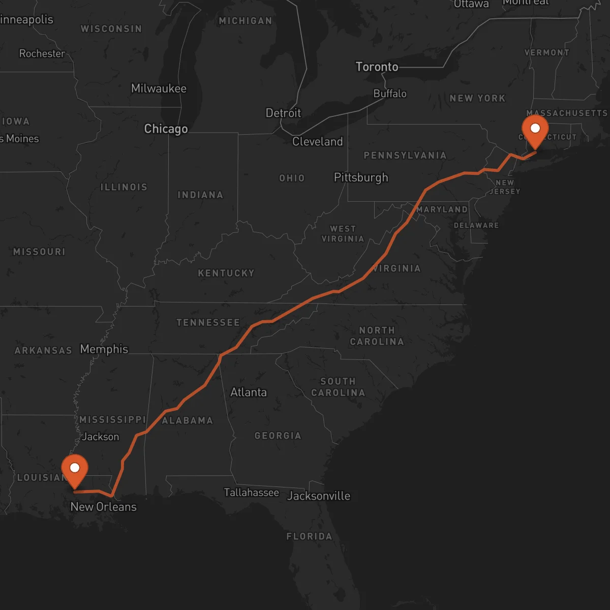 Ruta Bridgeport - Baton-Rouge