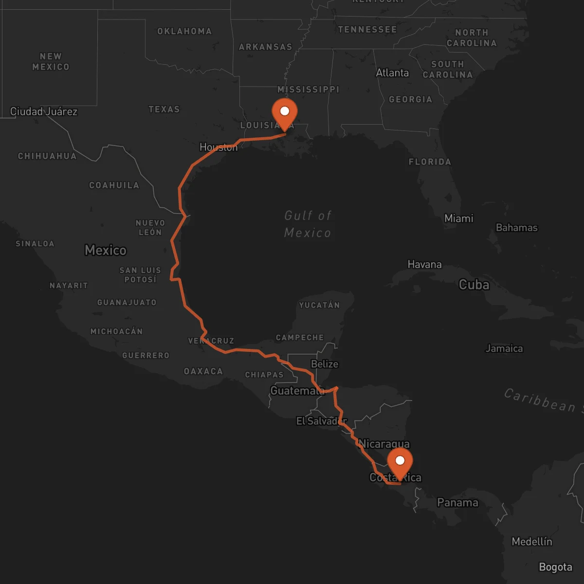 Ruta Baton Rouge - Cartago