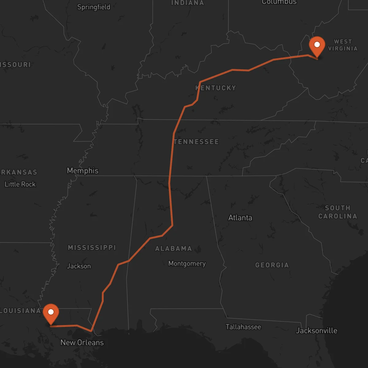 Ruta Charleston - Baton Rouge