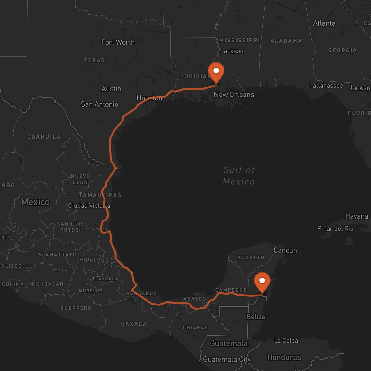 Ruta Chetumal - Baton-Rouge