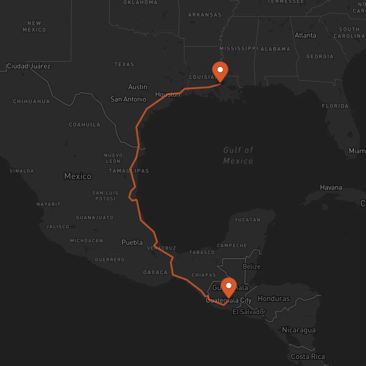 Ruta Cidade da Guatemala - Baton Rouge