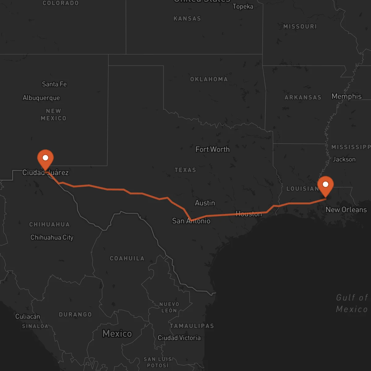 Ruta Ciudad Juárez - Baton Rouge