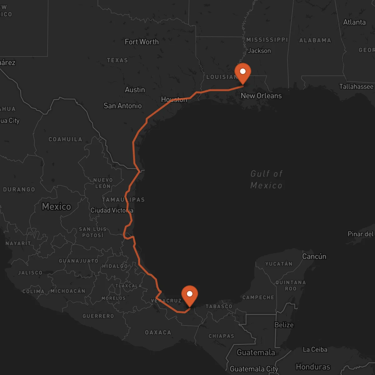Ruta Baton Rouge - Coatzacoalcos
