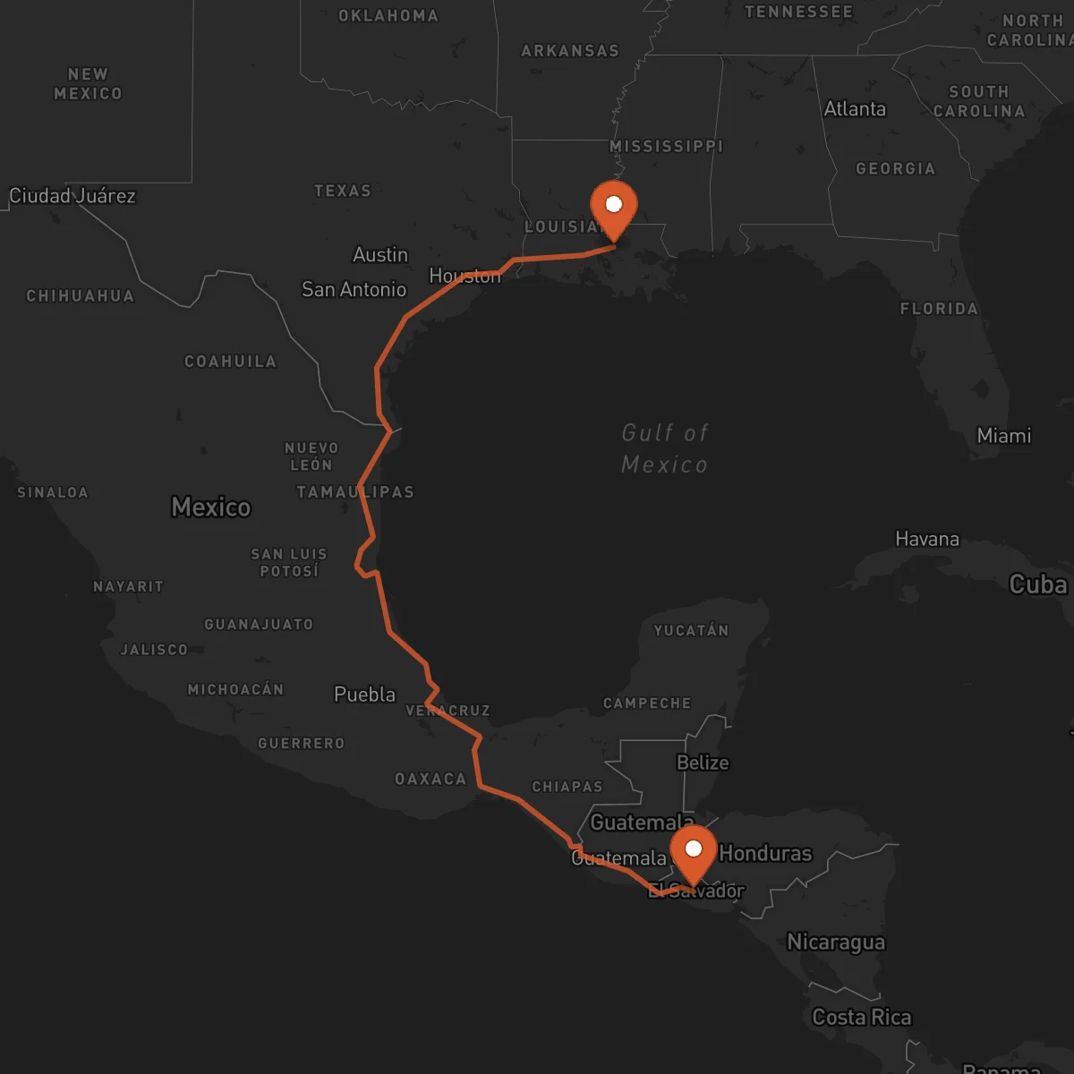 Ruta Cojutepeque - Baton Rouge