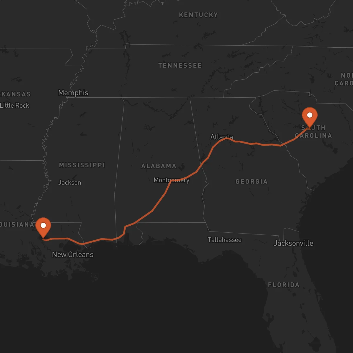 Ruta Baton Rouge - Columbia