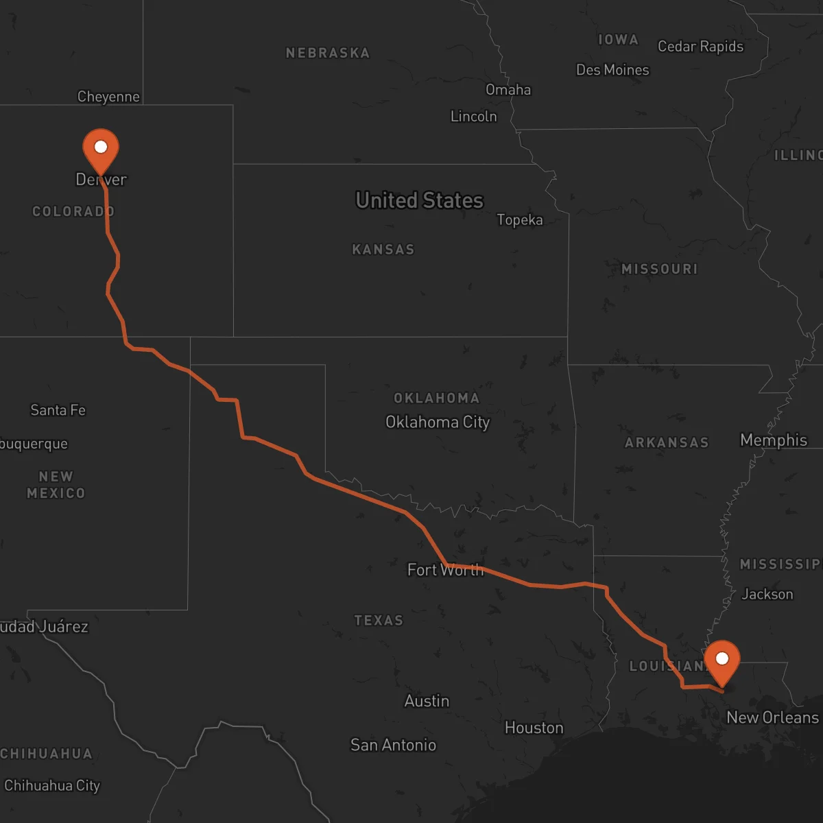 Ruta Baton-Rouge - Denver