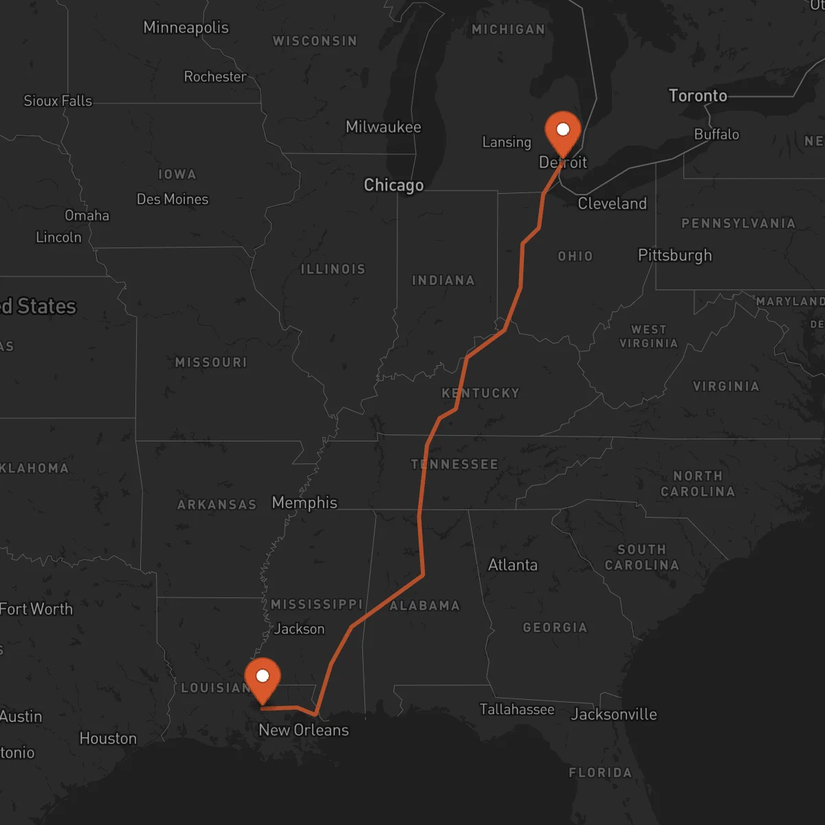 Ruta Detroit - Baton Rouge