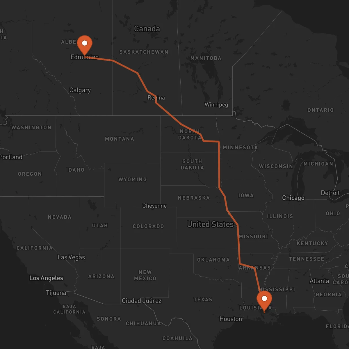 Ruta Baton Rouge - Edmonton