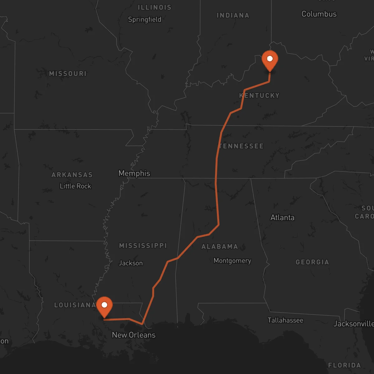 Ruta Frankfort - Baton Rouge