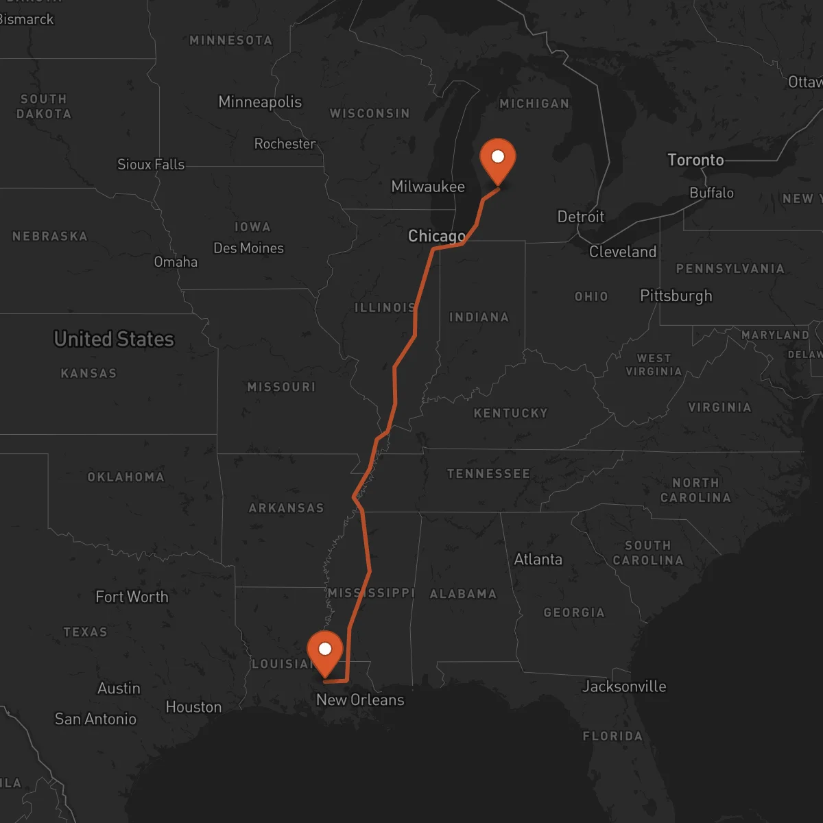 Ruta Grand Rapids - Baton-Rouge