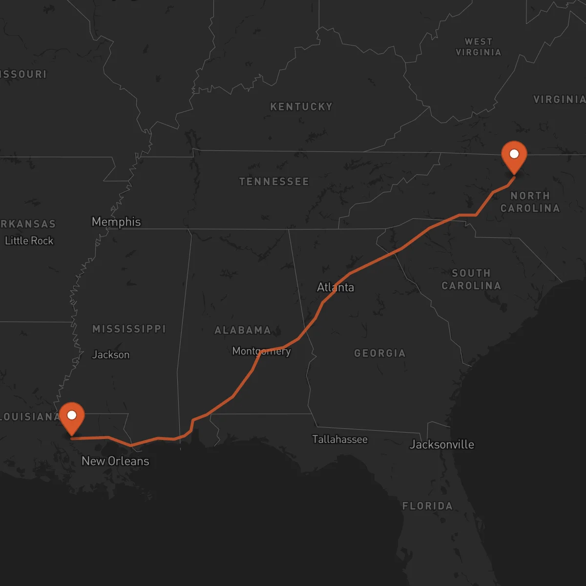 Ruta Baton Rouge - Greensboro