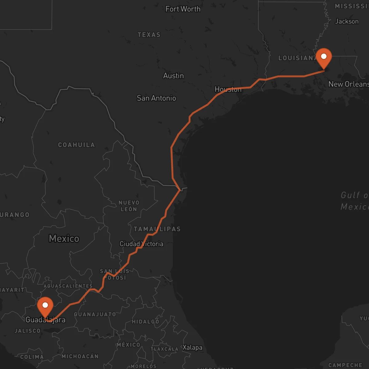 Ruta Baton Rouge - Guadalajara
