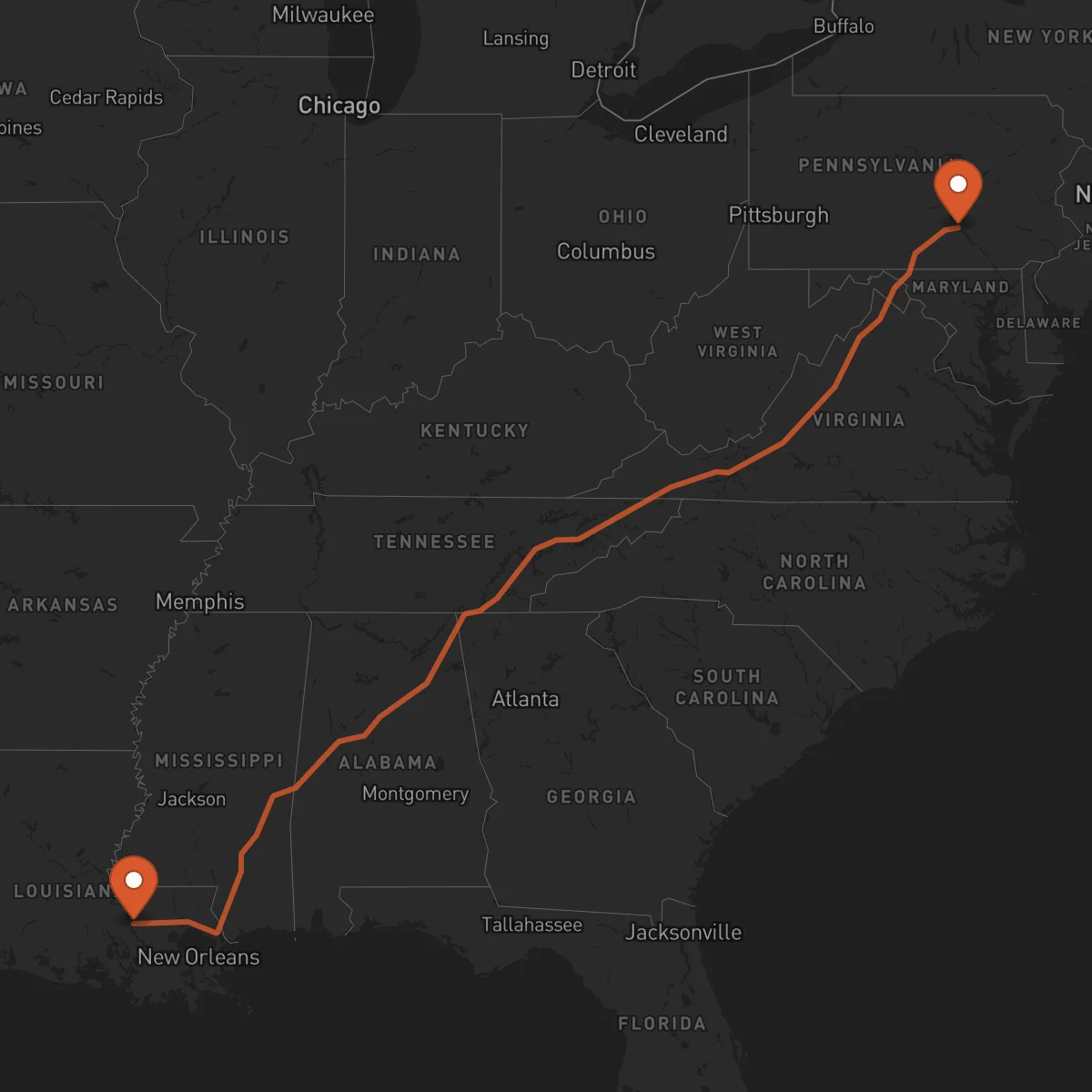 Ruta Baton-Rouge - Harrisburg