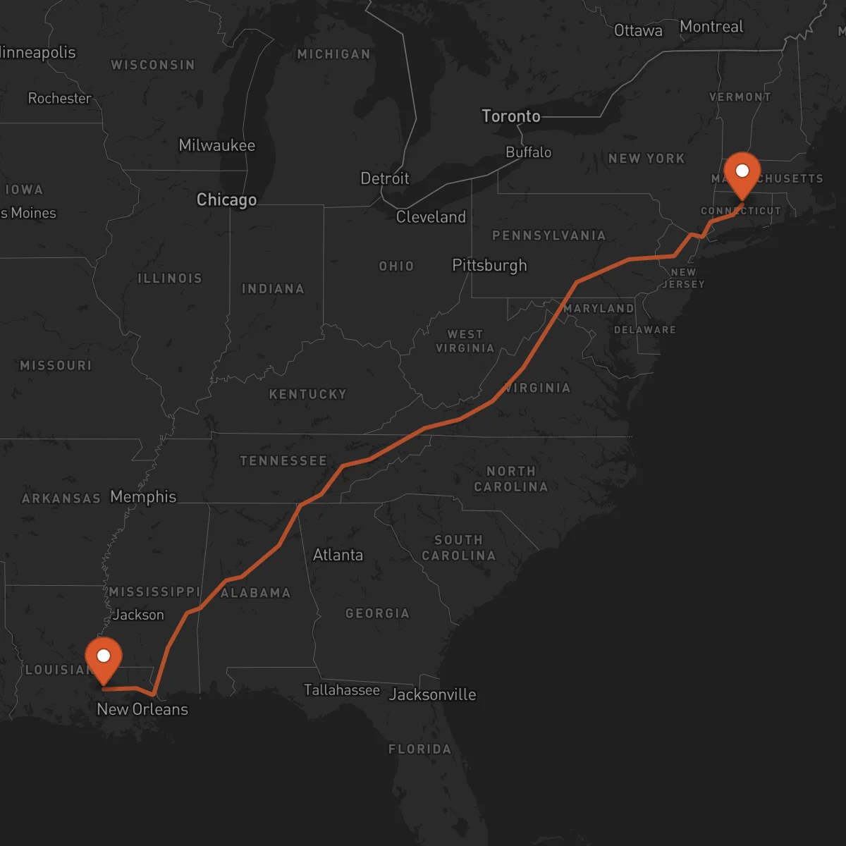 Ruta Hartford - Baton Rouge