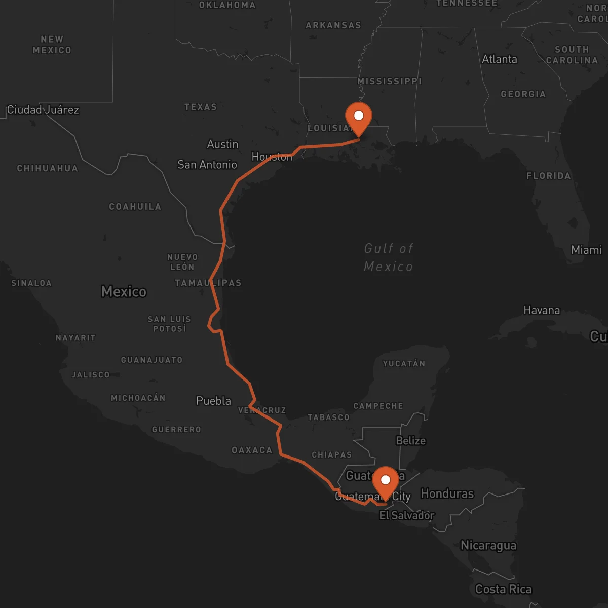 Ruta Baton Rouge - Jutiapa
