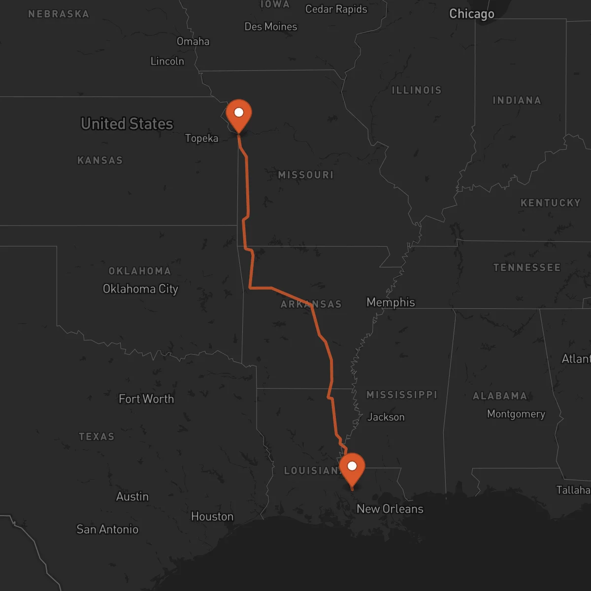 Ruta Kansas City - Baton Rouge