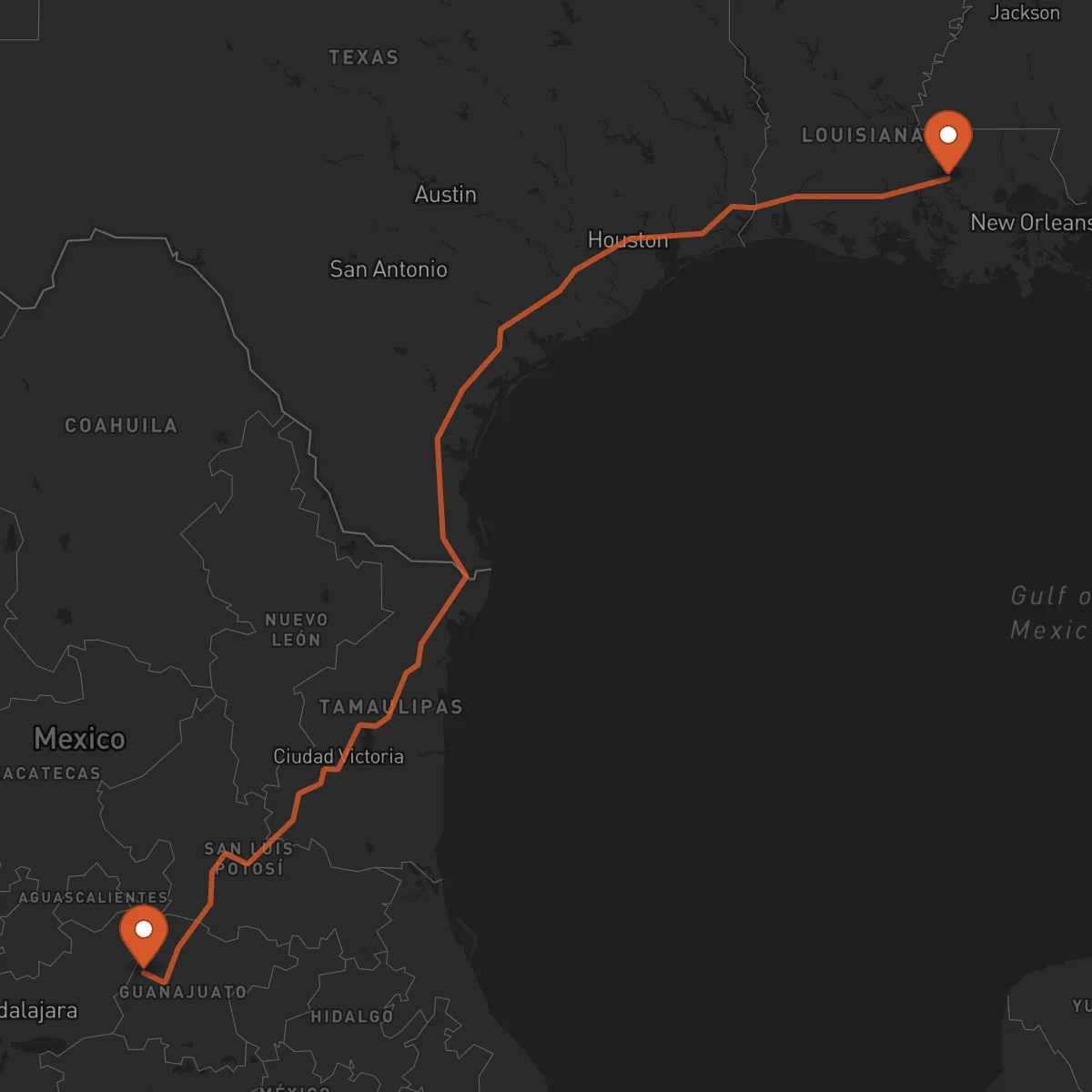 Ruta Baton Rouge - León Guanajuato