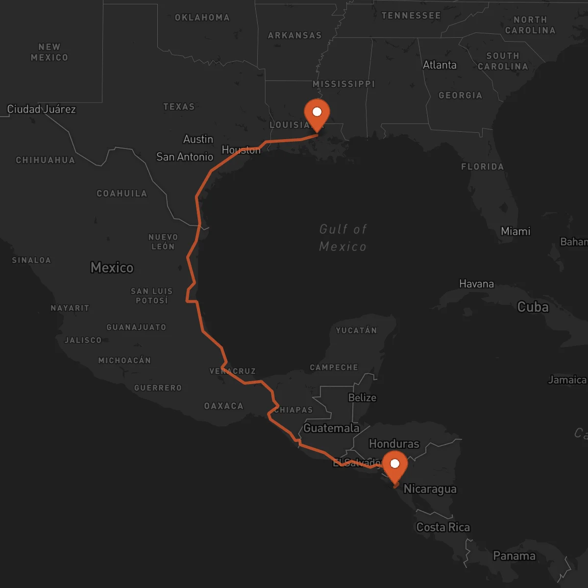 Ruta León - Baton-Rouge