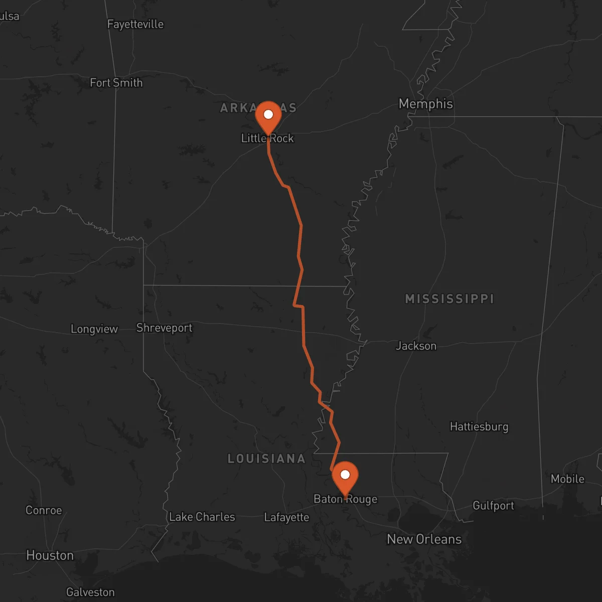 Ruta Little Rock - Baton Rouge