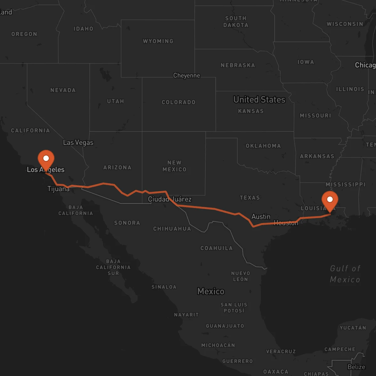 Ruta Baton Rouge - Long Beach
