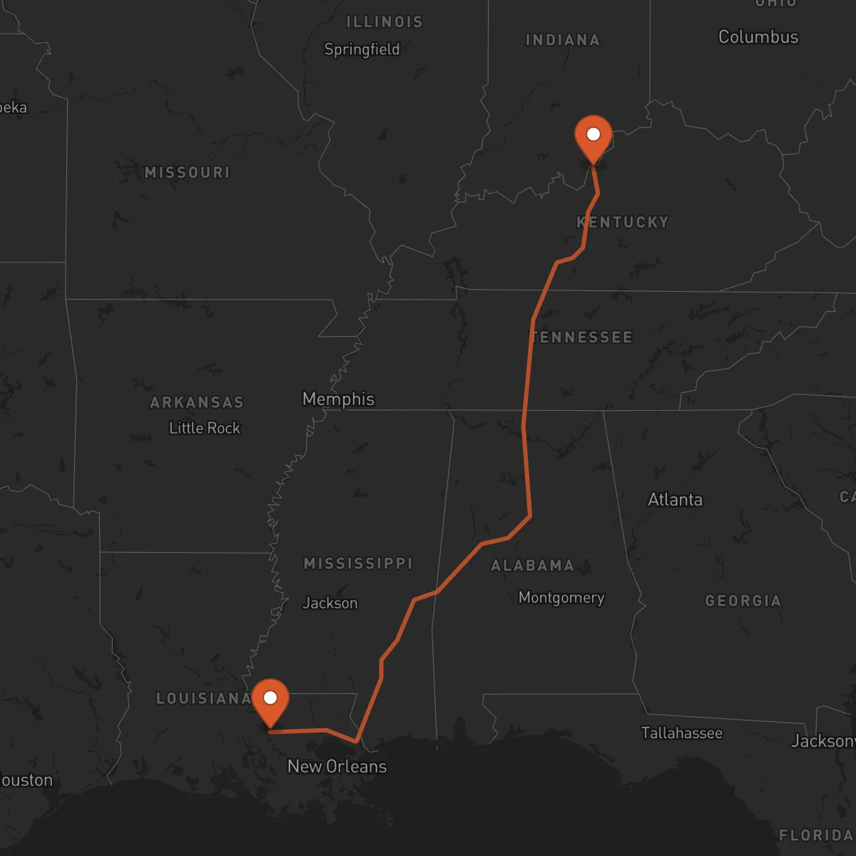 Ruta Louisville - Baton Rouge