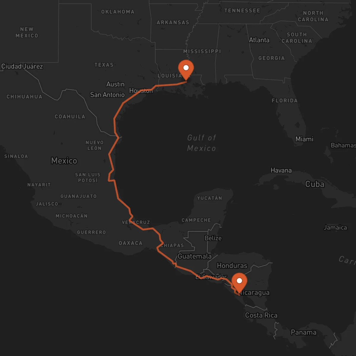 Ruta Managua - Baton Rouge