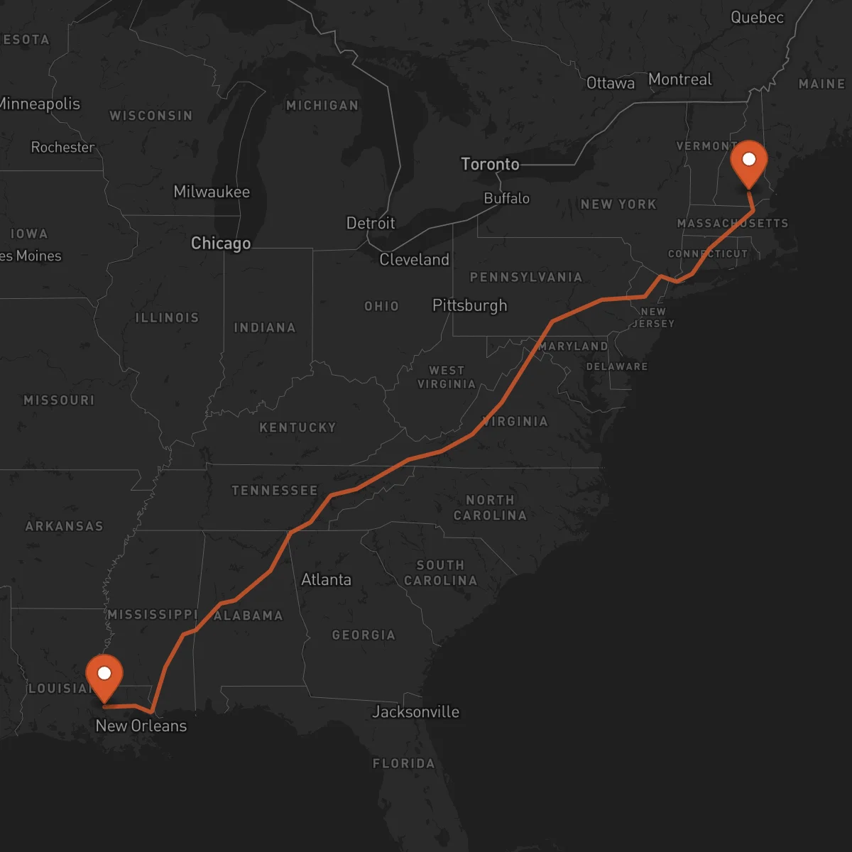 Ruta Mánchester - Baton Rouge