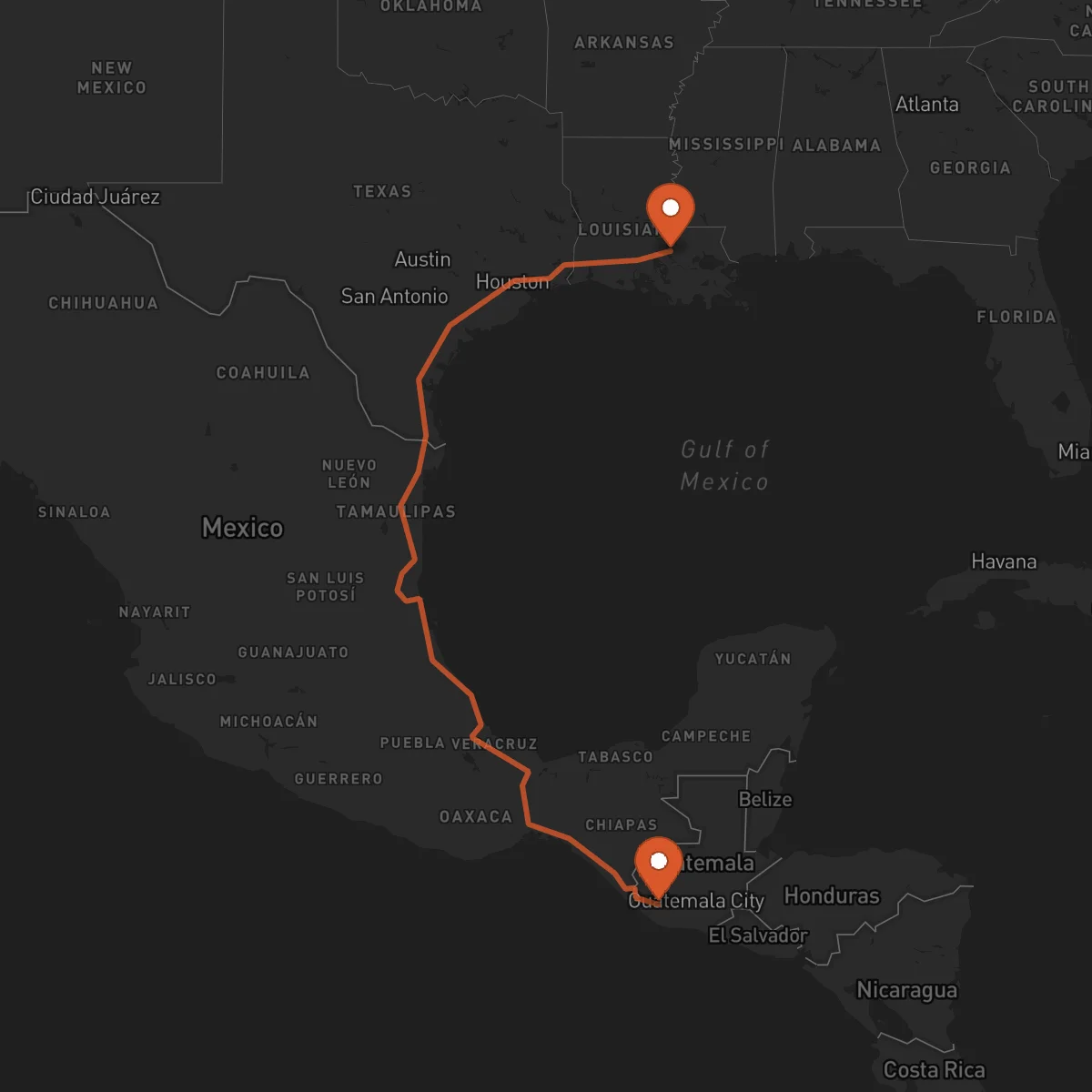 Ruta Mazatenango - Baton Rouge