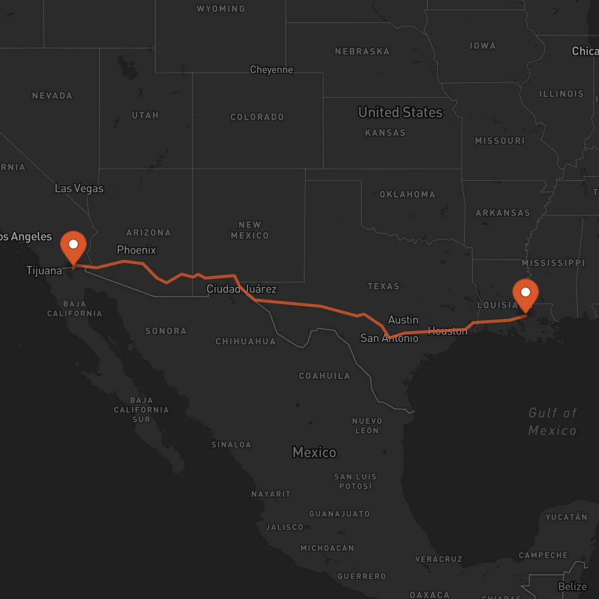 Ruta Baton Rouge - Mexicali