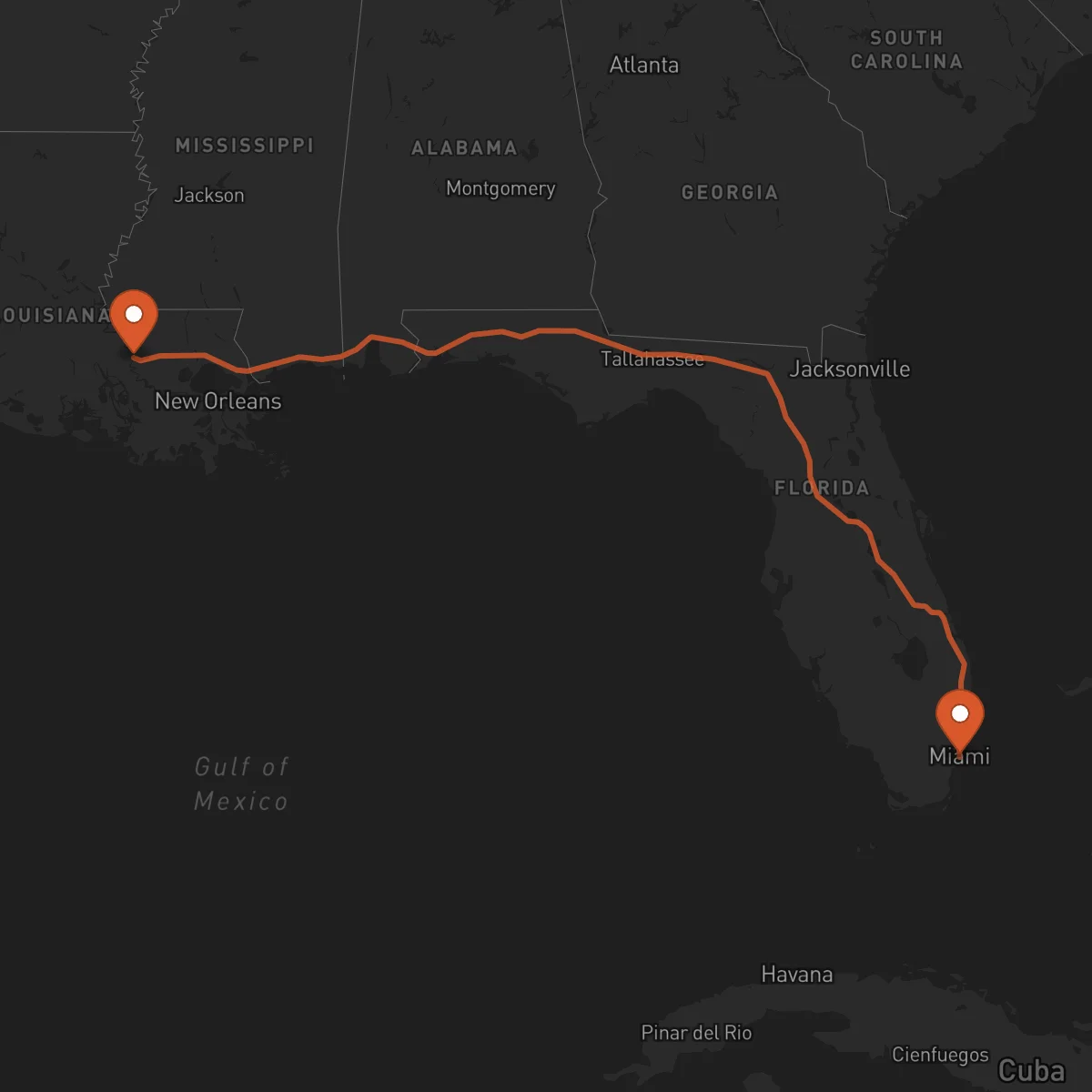 Ruta Miami - Baton Rouge