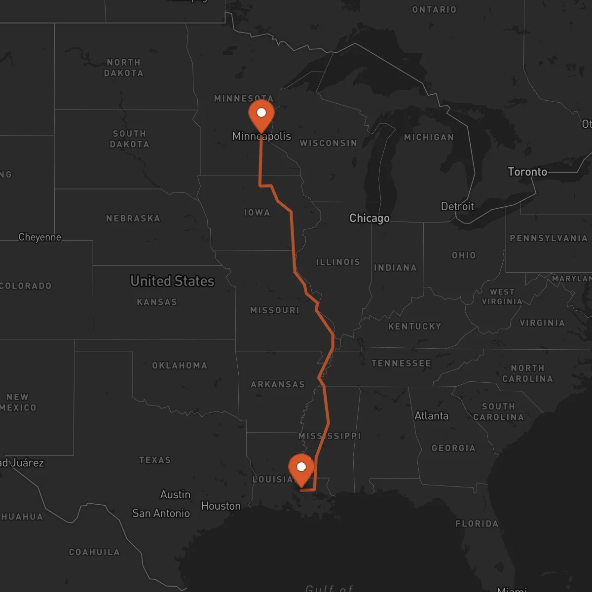 Ruta Minneapolis - Baton Rouge