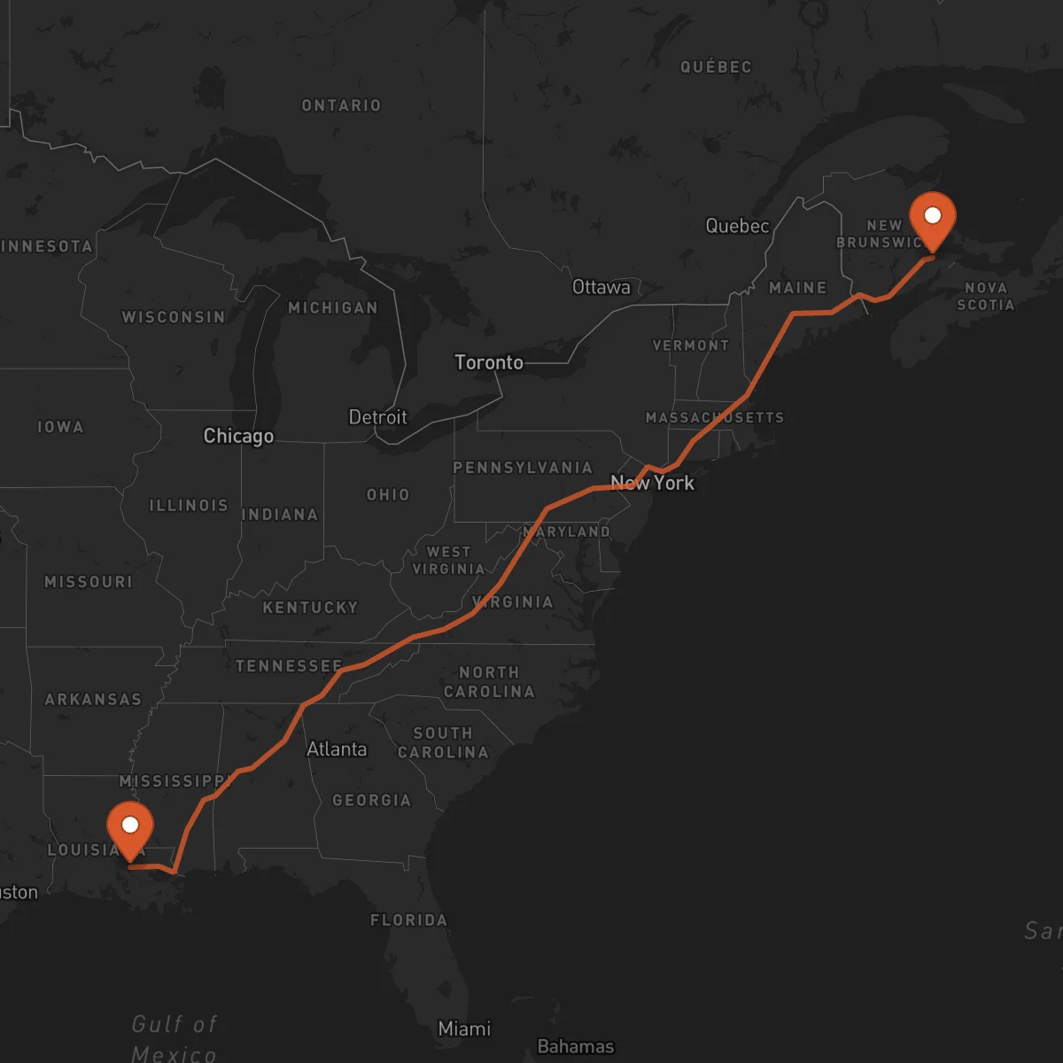 Ruta Moncton - Baton-Rouge