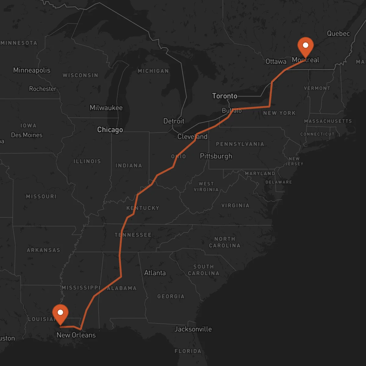 Ruta Montreal - Baton Rouge