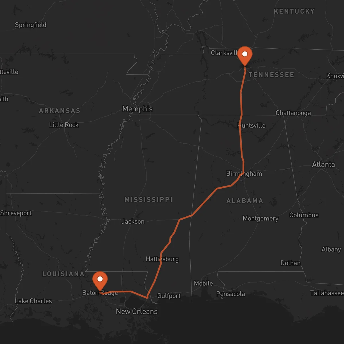 Ruta Nashville - Baton Rouge