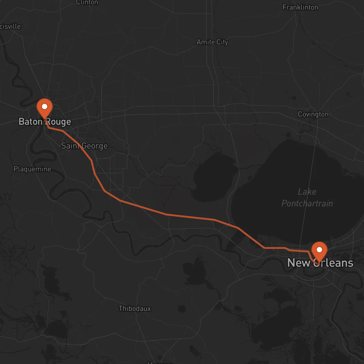 Ruta New Orleans - Baton Rouge
