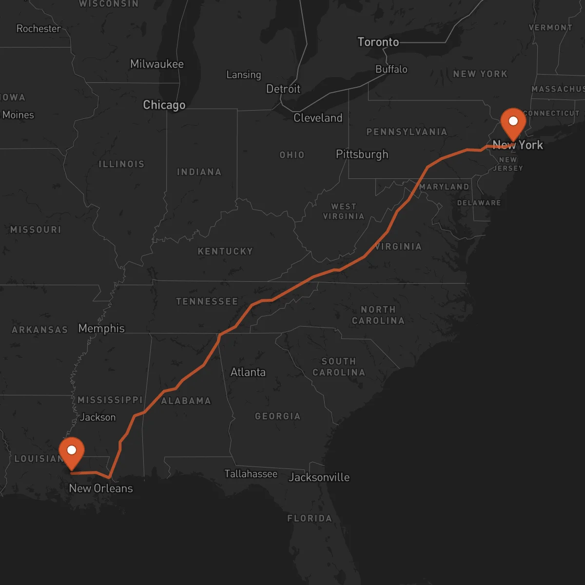 Ruta Newark - Baton-Rouge