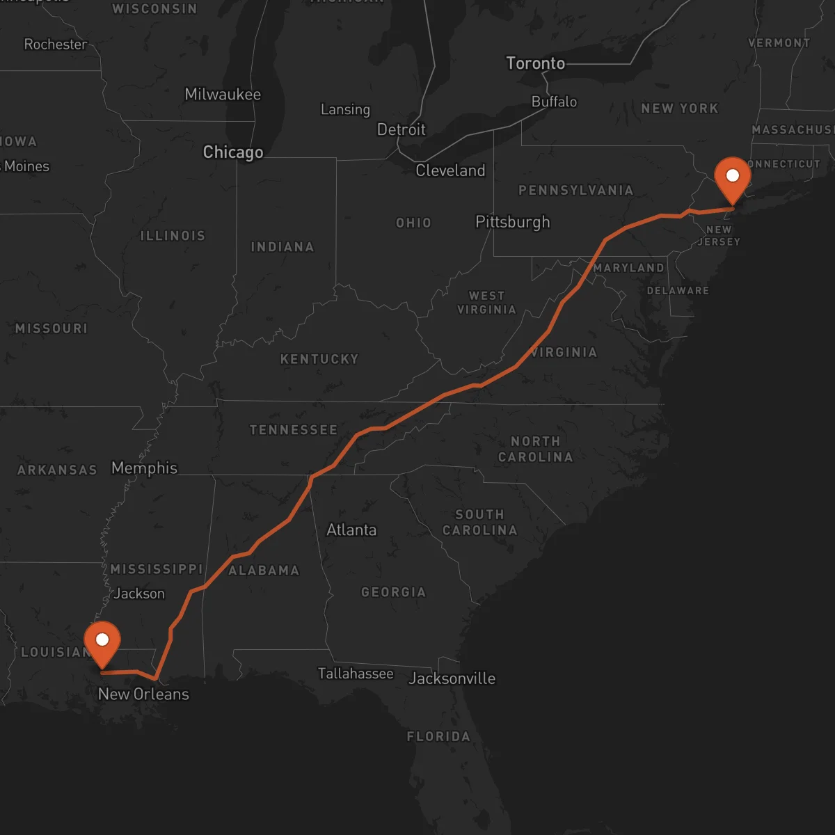 Ruta Nueva York - Baton Rouge