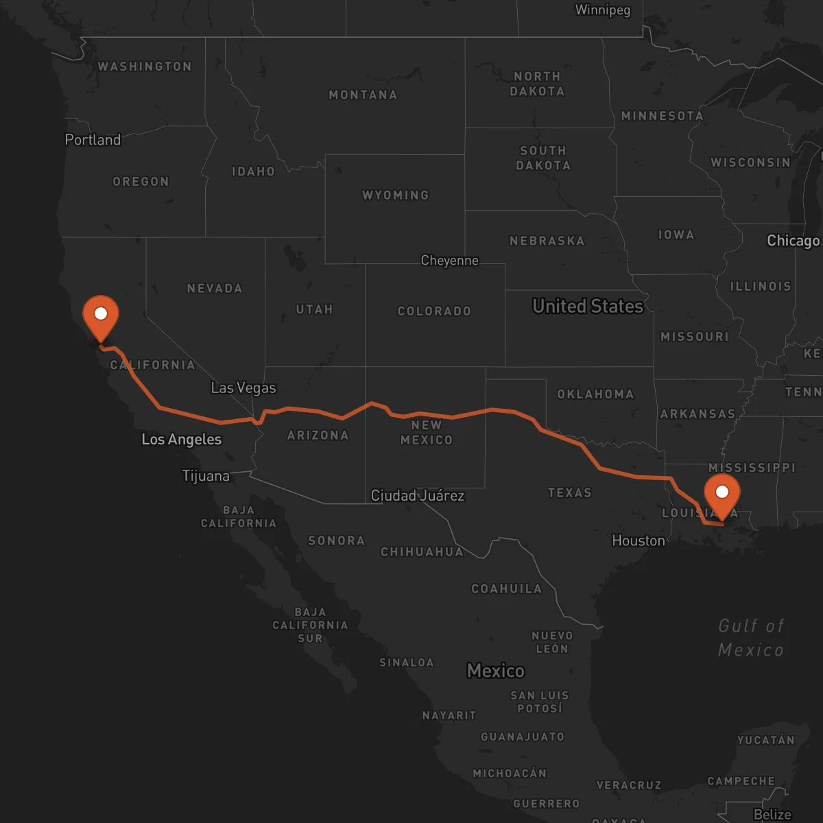 Ruta Oakland - Baton-Rouge