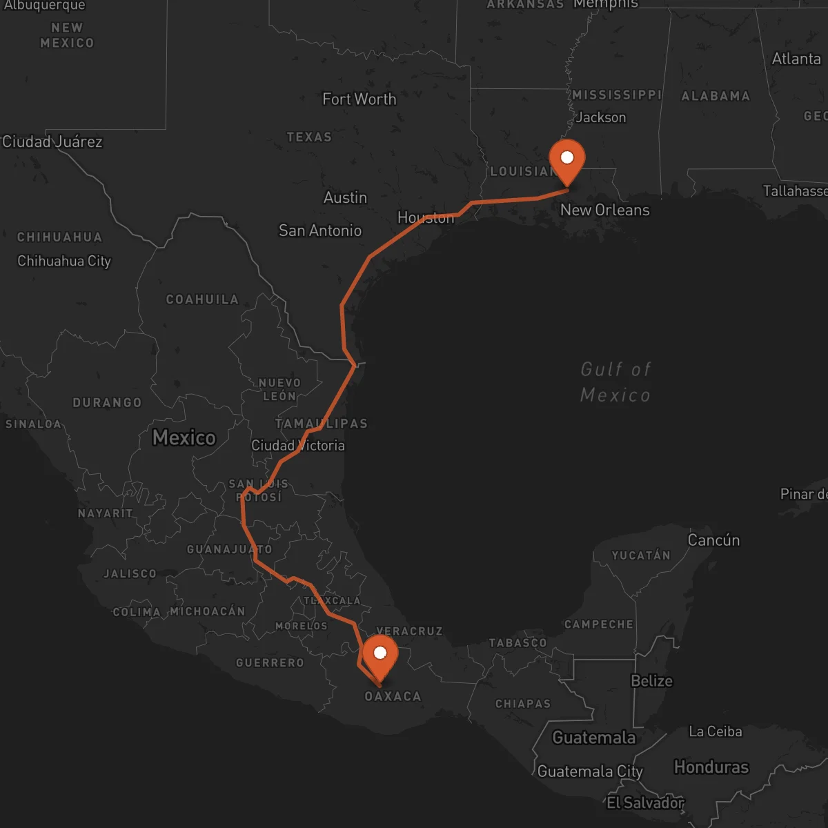 Ruta Baton-Rouge - Oaxaca de Juárez