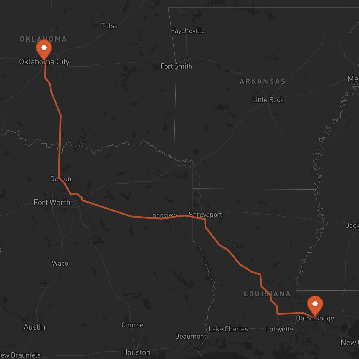 Ruta Oklahoma City - Baton Rouge