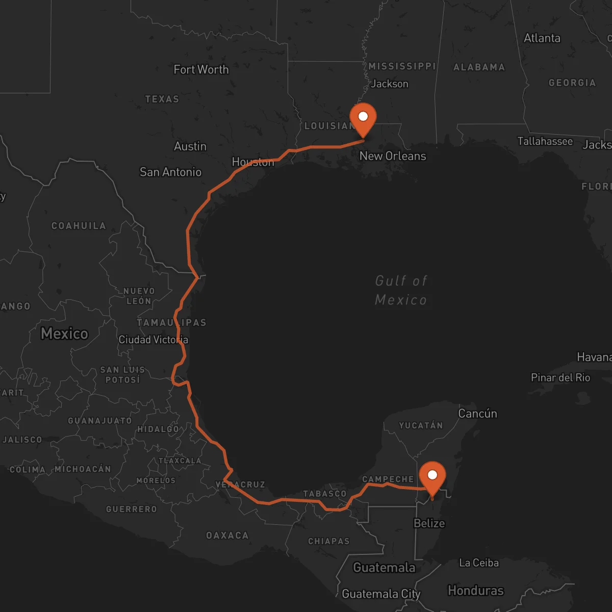 Ruta Baton Rouge - Orange Walk Town