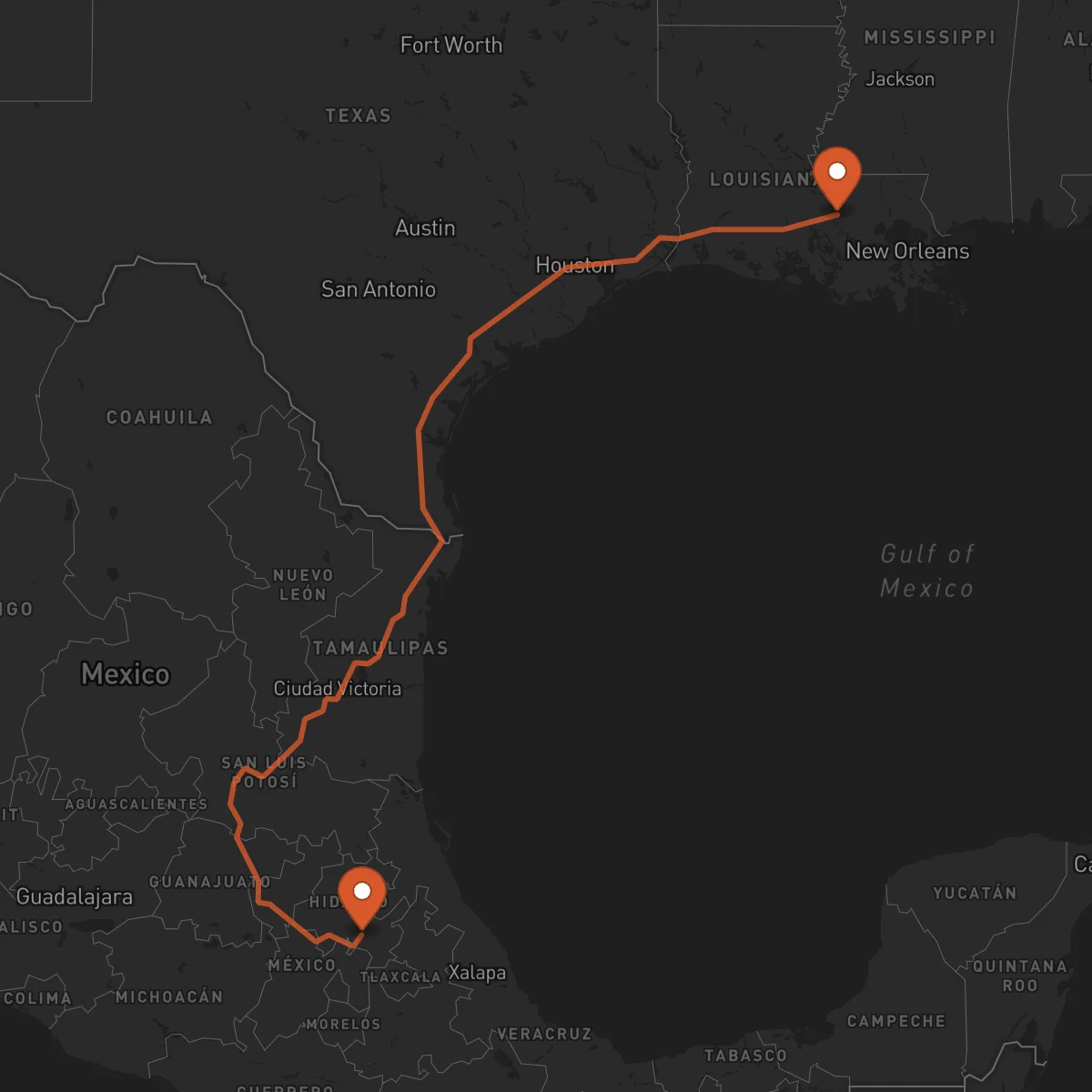 Ruta Baton Rouge - Pachuca de Soto