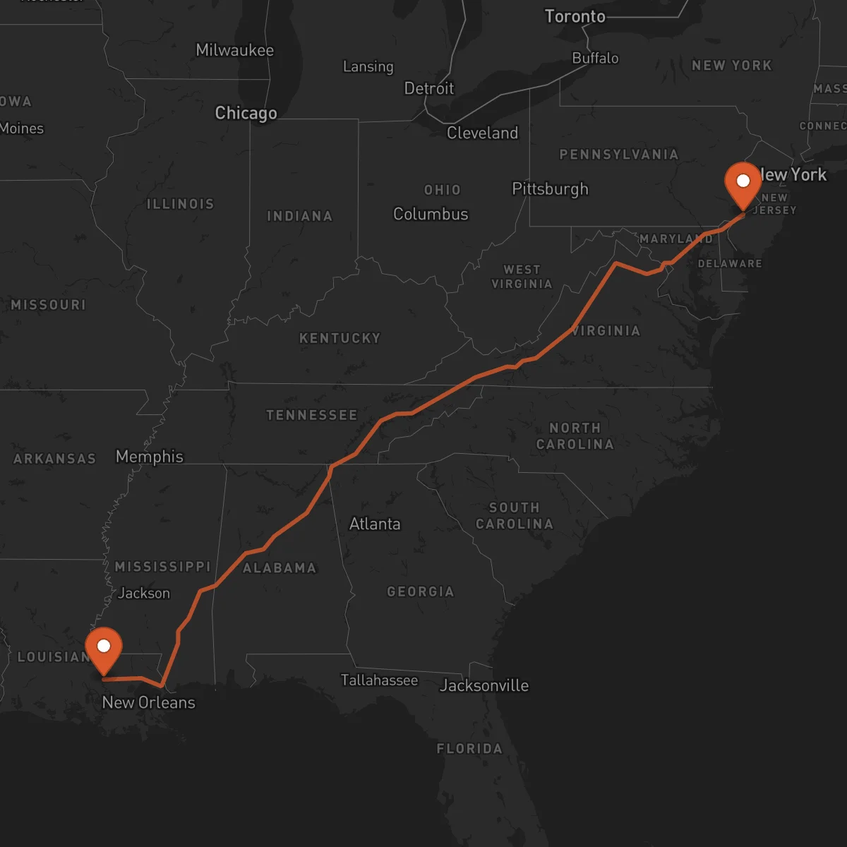 Ruta Baton Rouge - Philadelphia
