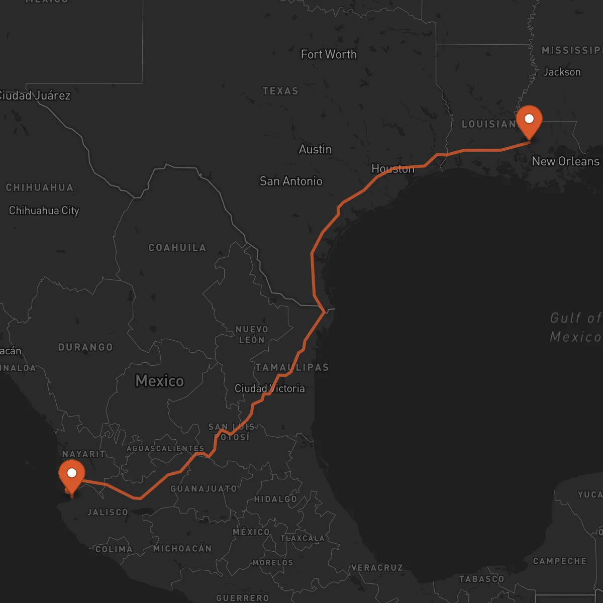 Ruta Puerto Vallarta - Baton Rouge