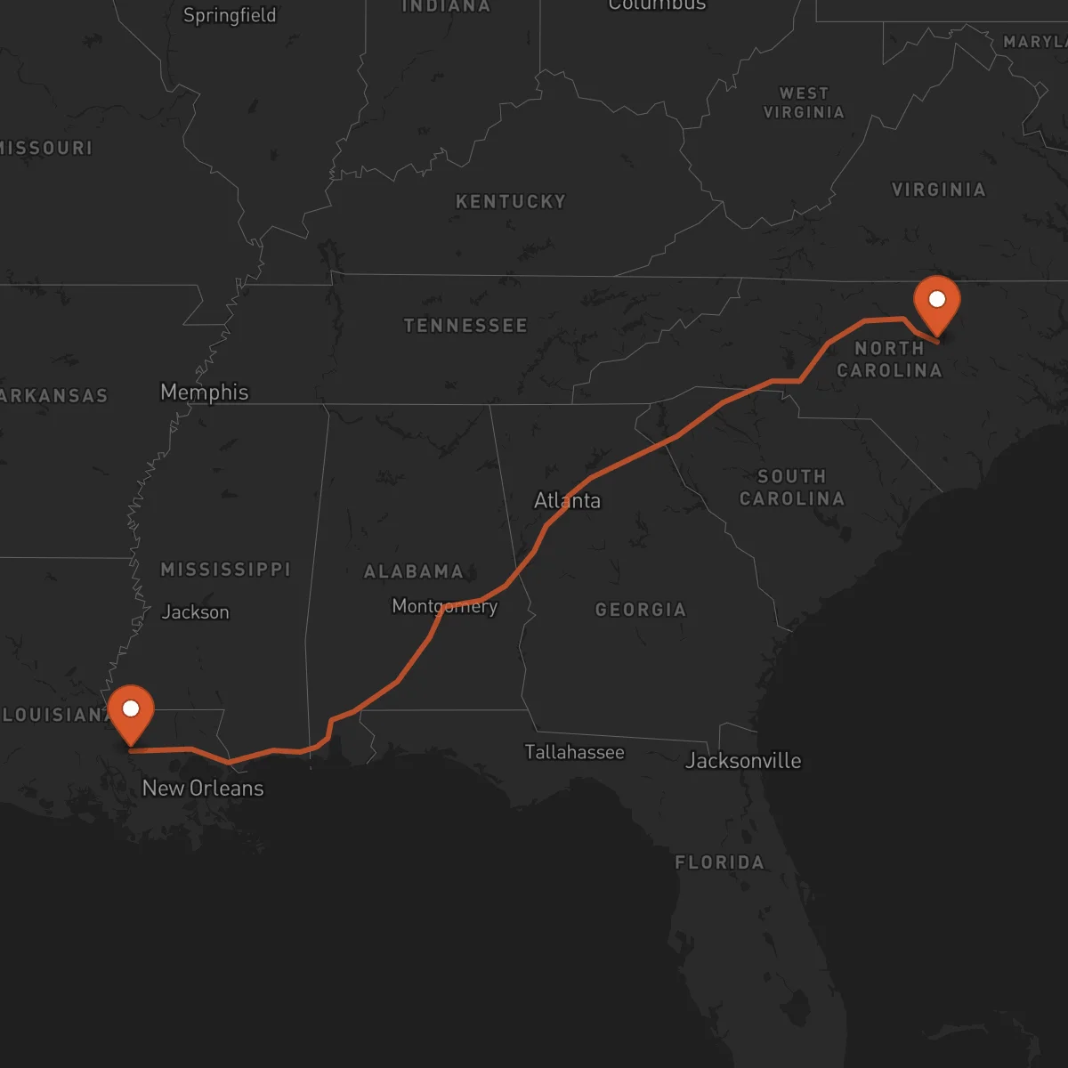 Ruta Baton Rouge - Raleigh