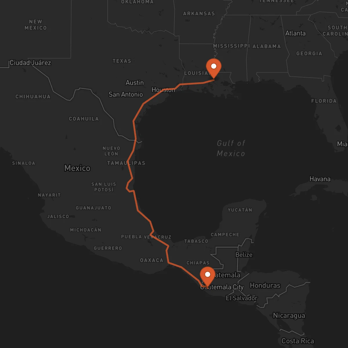 Ruta Baton Rouge - Retalhuleu