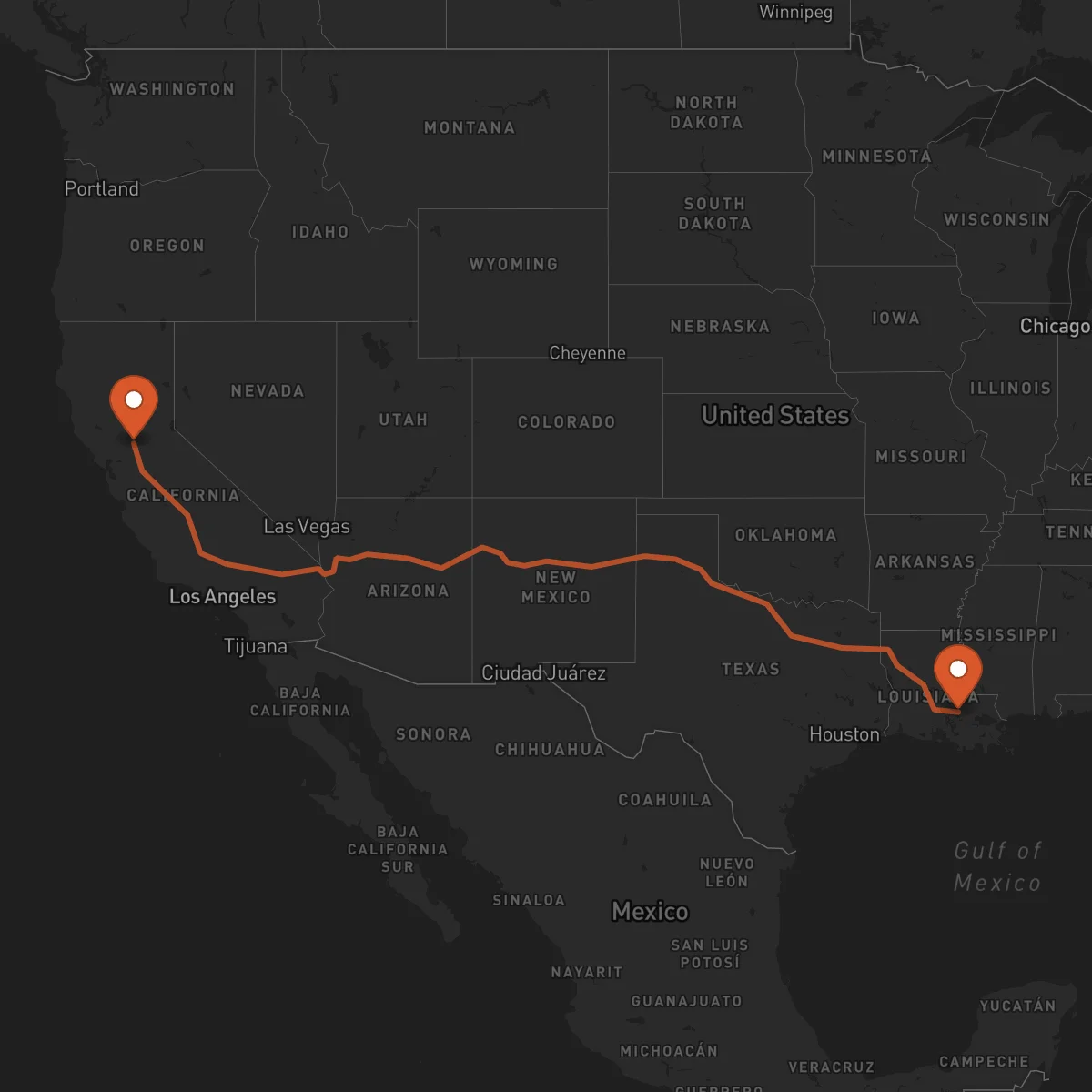 Ruta Baton Rouge - Sacramento